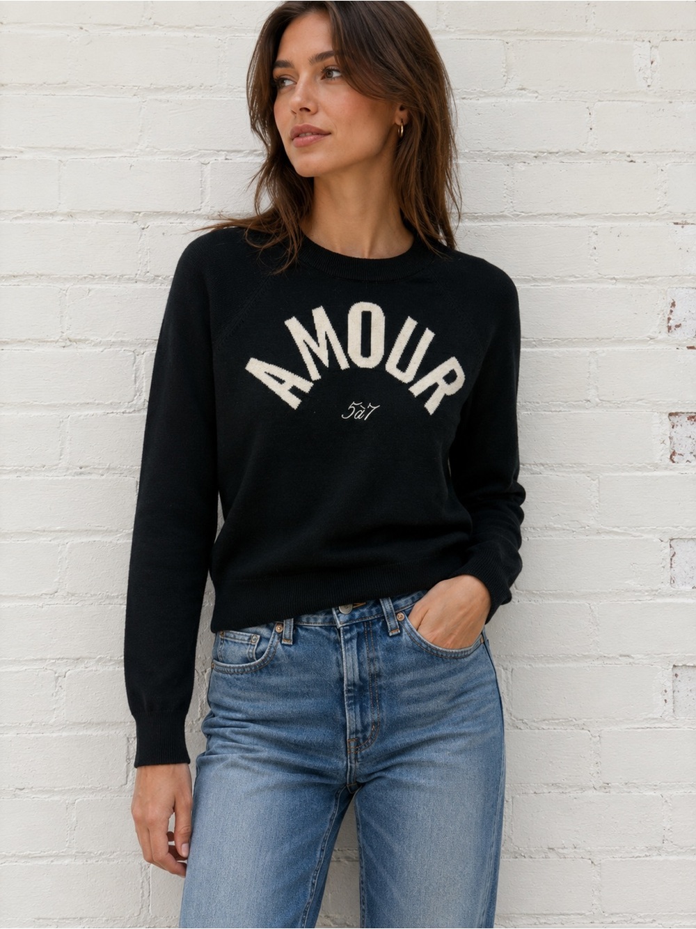 Cinq à Sept Amour Sweater Black Cropped Raglan Sleeve XS Knit Pullover NWT